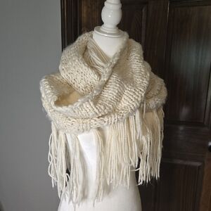 Maurices Cream Knit Scarf with Fringe